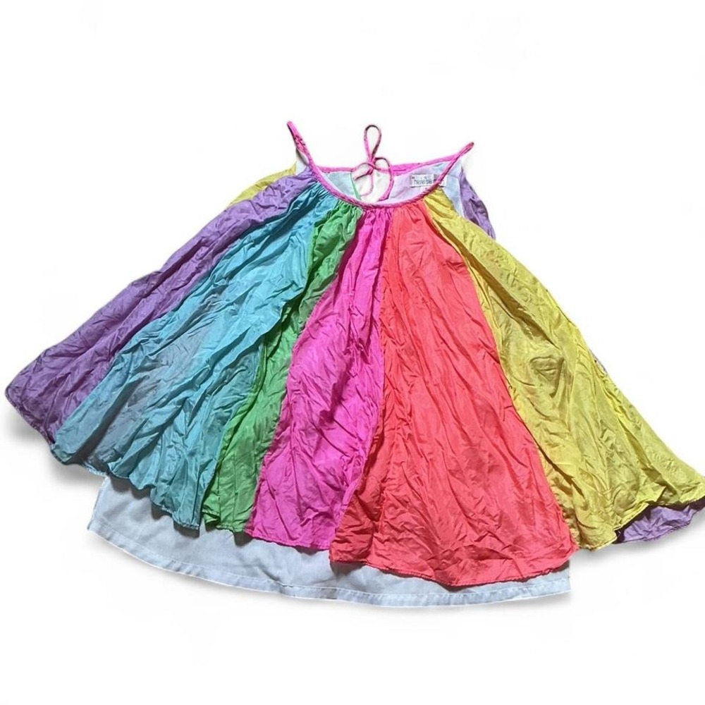 Habla Boo Girls Rainbow Silk Tiered Sundress Spaghetti Strap Size 6X‎
